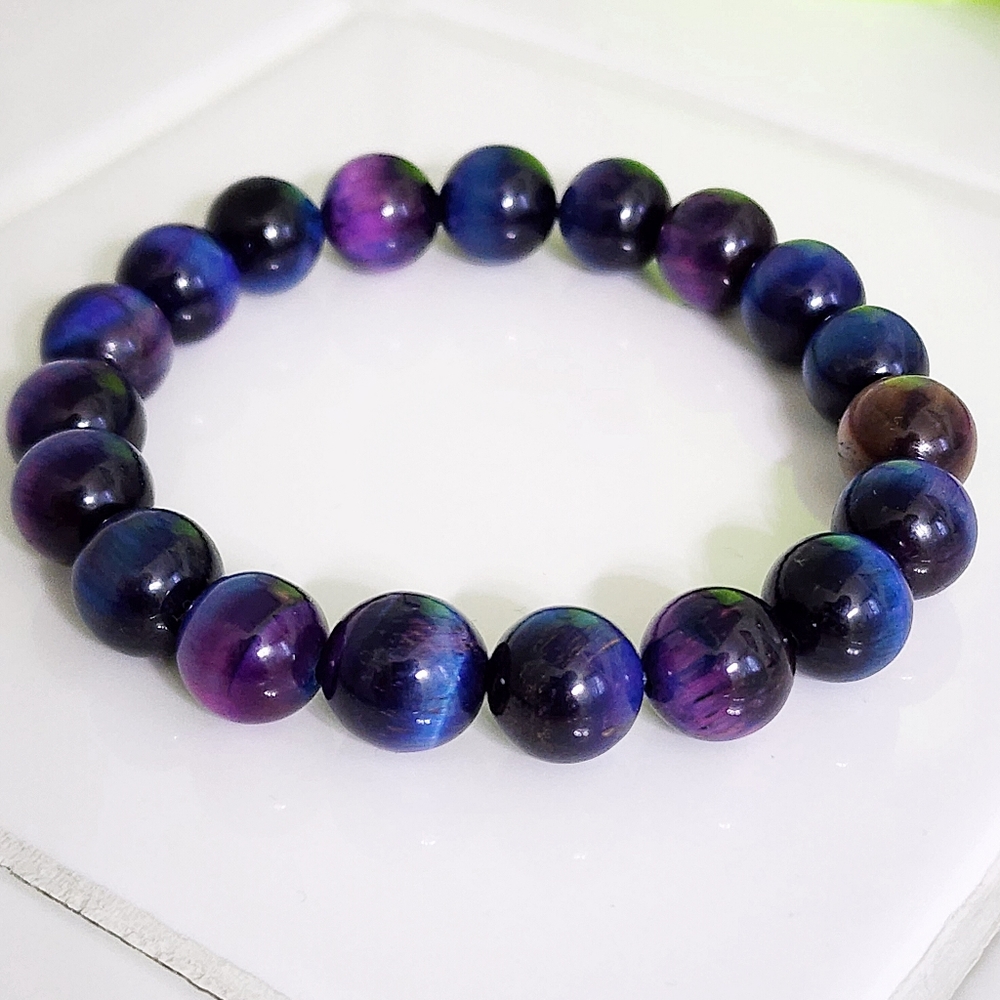 Galaxy Tiger Eye 10mm Stretch Beaded Bracelet - Picture 3 of 6